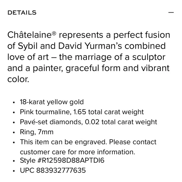 David Yurman Chatelaine Ring 18K Yellow Gold Pink Tourmaline Diamonds 7mm size 6 - Picture 4 of 8